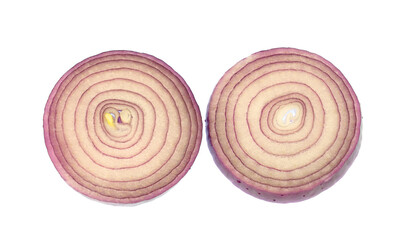 sliced onion isolated on white background