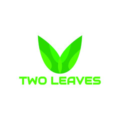 Go Green Two leaves nature health logo template in flat design monogram illustration