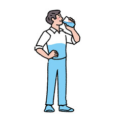 水を飲む男性のイラスト