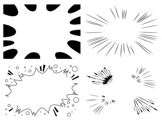 Naklejka premium Simple black comic book style background elements set isolated on white. Collection of vector illustrated abstract backdrop design pattern.