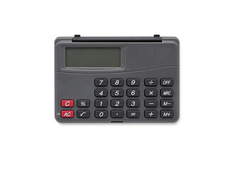 Top view closed up pocket calculator isolated and white background with clipping path