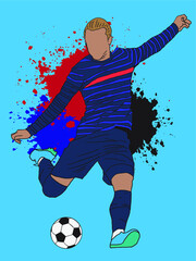 Vector image. Action national team players kicking the ball.