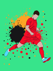 Vector image. Action national team players kicking the ball.