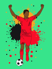 Vector image. Action national team players kicking the ball.