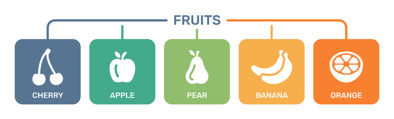 Fruit vector icons. Colorful design of fresh and healthy food symbol.