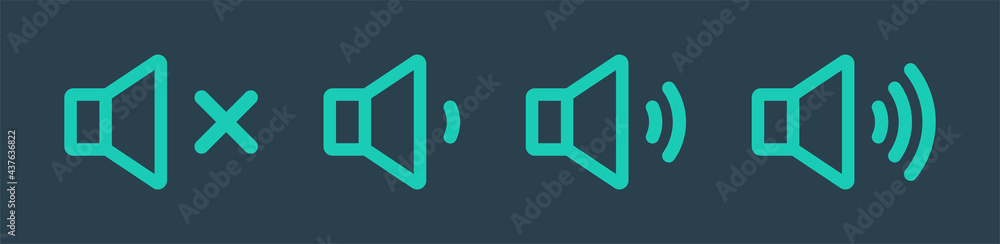 Poster Sound volume icons set in different signal levels. Speaker sign. Vector illustration