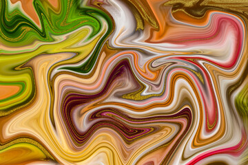 Beautiful abstract background. Golden and turquoise mixed acrylic paints. Marble texture. Contemporary art.