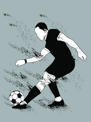 vector silhouette of a football player kicking a football