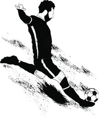 vector silhouette of a football player kicking a football