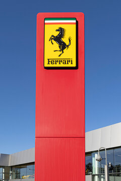 Ferrari Sign in front of the Official Ferrari Dealer - Dick Lovett in Swindon