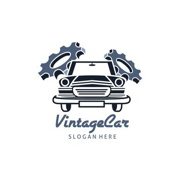 Classic auto car logo vector template front view. Repair service concept