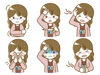 体調の悪いオフィスカジュアルな女性