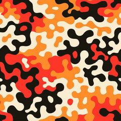 Fashionable camo, seamless colorful pattern for your design. Bright orange coloring camouflage, modern fabric print. Abstract repeating wallpapers. Vector texture