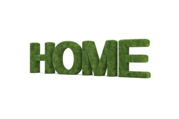 3d rendering of green grass HOME word isolated on white background