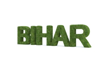 3d rendering of green grass BIHAR word isolated on white background