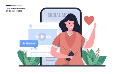 Giving like sign and comment on social media post