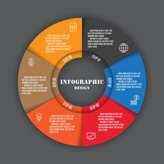 Vector infographic template circle shape. Business icon 6 step design element.