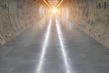 Underground tunnel.Transport walkway by Tunnel Boring Machine for infrastructure subway with raw...