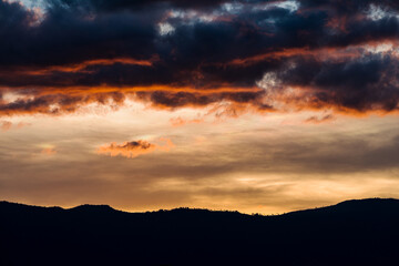 silhouette Of Mountain In Twilight, Countryside Of Thailand.