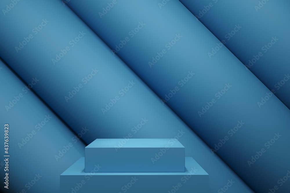 Poster blue pastel color stage mock up line stack backdrop for copy space. 3d rendering. minimal idea conce