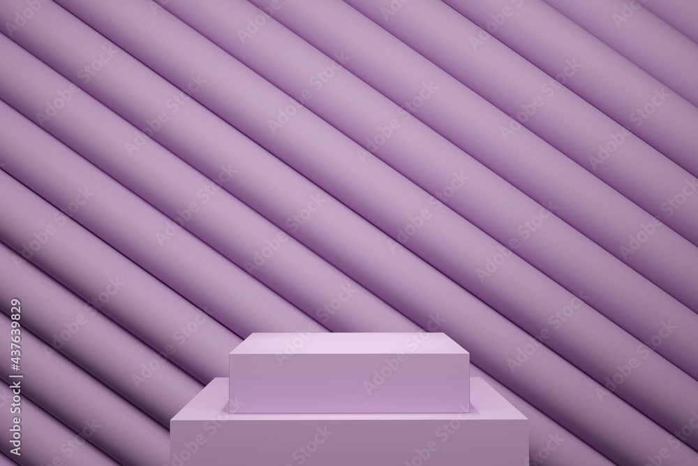 Poster purple pastel color stage mock up line stack backdrop for copy space. 3d rendering. minimal idea con