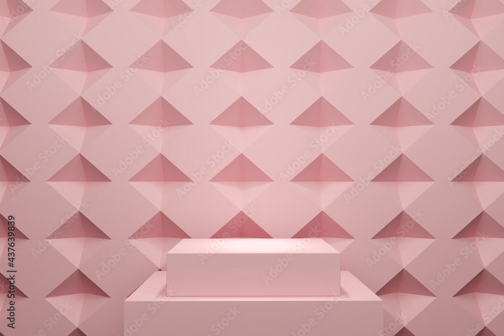 Poster pink pastel color stage mock up stack backdrop for copy space. 3d rendering. minimal idea concept de