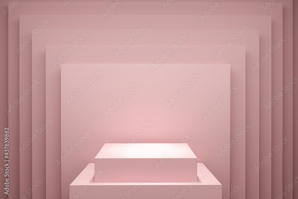 Poster pink color stage mock up backdrop for copy space. 3d rendering. minimal idea concept design.