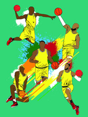 Vector illustration of a basketball player shooting a ball. For illustration purposes only.