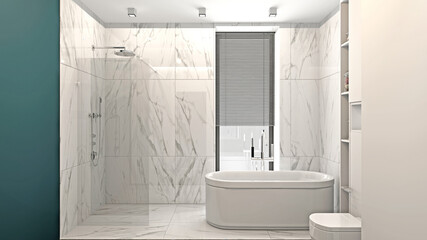 Modern interior of a bathroom 3D rendering