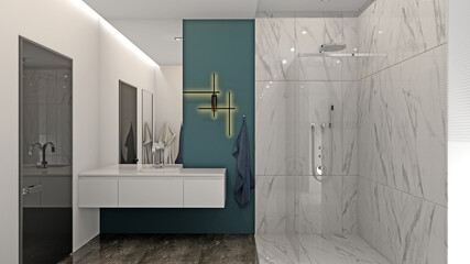 Modern interior of a bathroom 3D rendering
