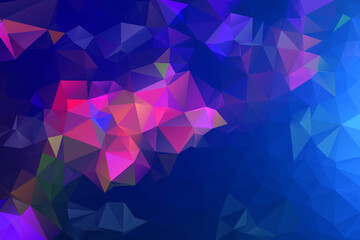 Low-poly background in the form of chaotic colorful polygons. Wall décor. Minimalist style. 3d illustration.