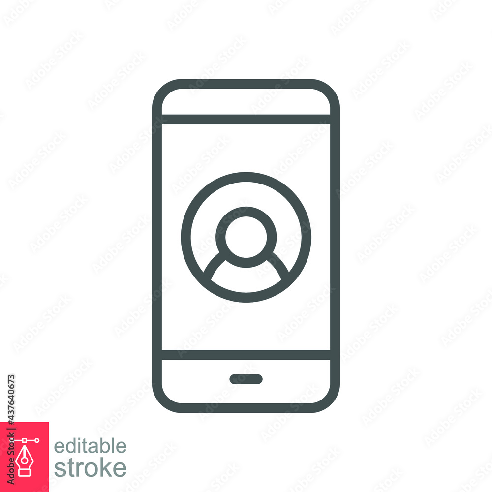 Poster mobile account line icon, create new my profile for profile network. user page in social network tem