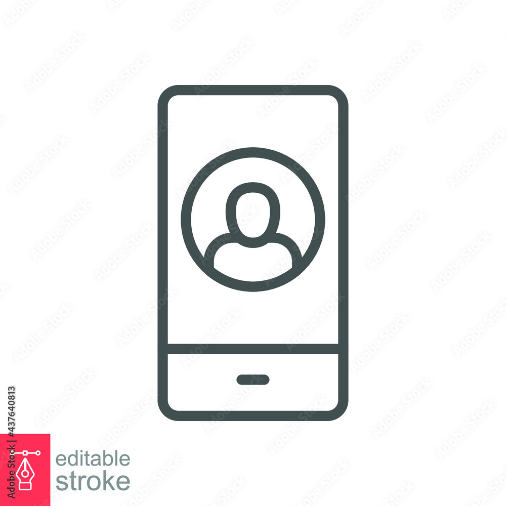 Poster mobile account line icon, create new my profile for profile network. user page in social network tem
