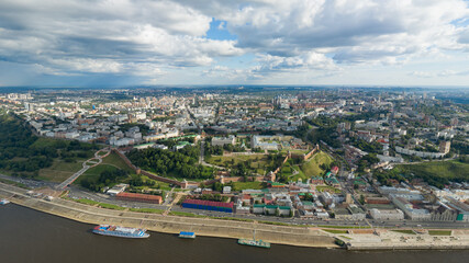 Nizhny Novgorod, Russia. Panorama of the city with a view of the Kremlin. Aerial view