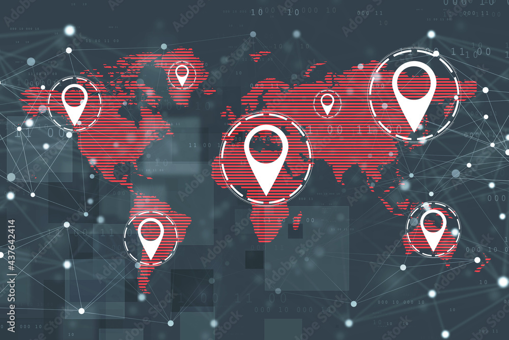 Fototapete 2d rendering red map pointer