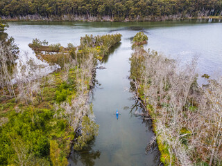 Fototapeta na wymiar Kayak on Durras Lake, Durras Lake, NSW, May 2021