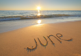 June word on sea shore during the sunset