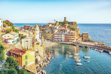 Vernazza village in Cinque Terre national park at sunset, Italy