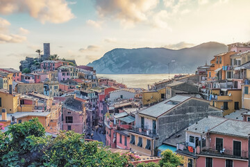 Vernazza village in Cinque Terre national park at sunset, Italy