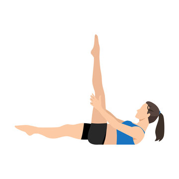 Woman doing Single straight leg stretch pilates exercise. Flat vector illustration isolated on white background