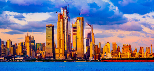 New York City midtown Manhattan skyline view over Hudson River, New York, USA