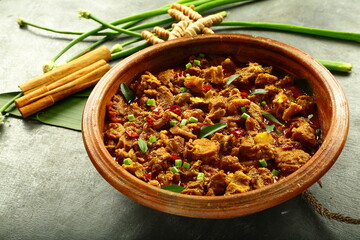 Indian meat curry, roast, korma, traditional recipes background.