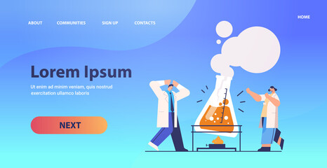 research scientist working with test tube researchers making chemical experiment in laboratory molecular engineering