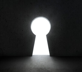 Wall with key hole light shines from. Dream, success, opportunity. concept business