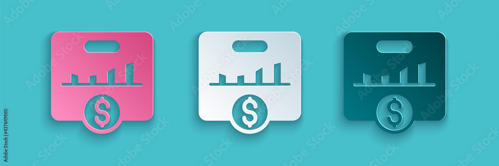 Poster paper cut kpi - key performance indicator icon isolated on blue background. paper art style. vector