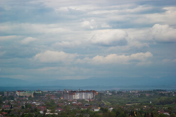 Fototapeta na wymiar Ivano-Frankivsk city on a cloudy day, panorama