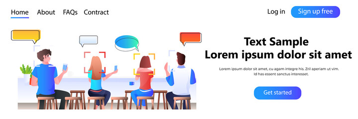 detection and identification of businesspeople facial recognition system AI analyze big data concept