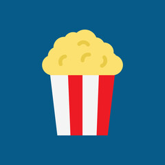 Popcorn Vector Icon in Flat Style. Popcorn is a variety of corn kernel which expands and puffs up when heated. Vector illustration icon can be used for an app, website, or part of a logo.