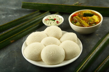 Kerala  foods- Homemade South Indian IDLY,IDDLI, served with sambar.