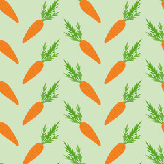 Vegetable children's pattern of carrots on a green background.